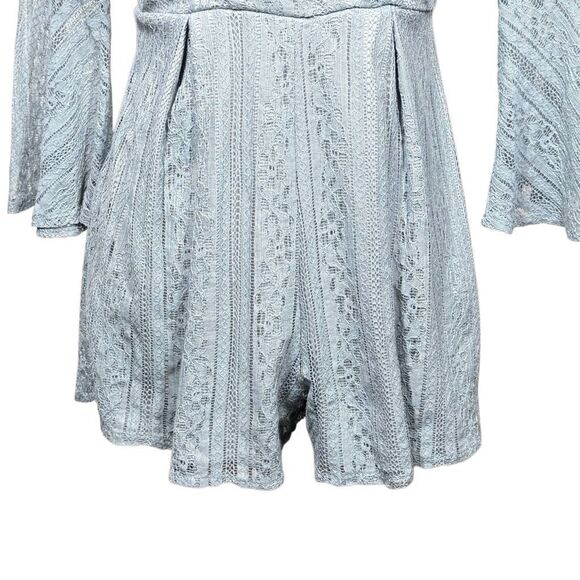 NWT Air Space Sky Blue Lace Romper Shorts Long Bell Sleeve Size Small Summer - Picture 8 of 11